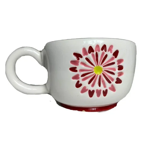 Vintage 2007 Starbucks Coffee Cup 14 oz Mug Round Red Hand Painted Ceramic
